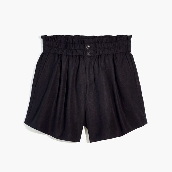 Madewell | Linen-Blend Pull-On Paperbag Shorts in Black | M - Picture 1 of 5